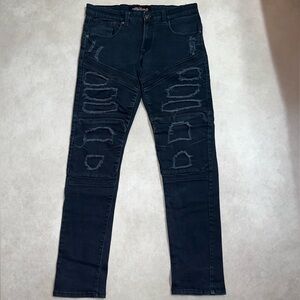 Copper Rivet Distressed Black Moto Style Jeans